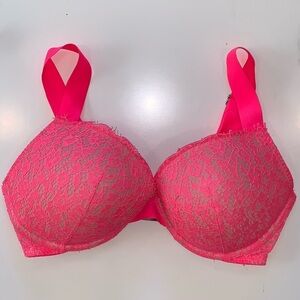 Victoria’s Secret Very Sexy Push Up Hot Pink Lace Bra Size 34DD